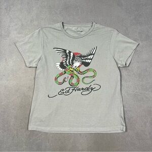Ed Hardy Gray T-Shirt with Eagle and Snake Design